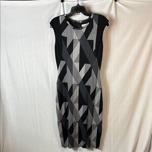 Cato Black and Silver Sheath Midi Dress with Cap Sleeves for Cocktail